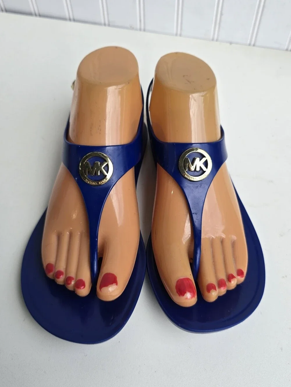 Michael Kors Sandals MK Logo Charm Thong LILLIE Jelly Flip Flop Blue size 6 sv24